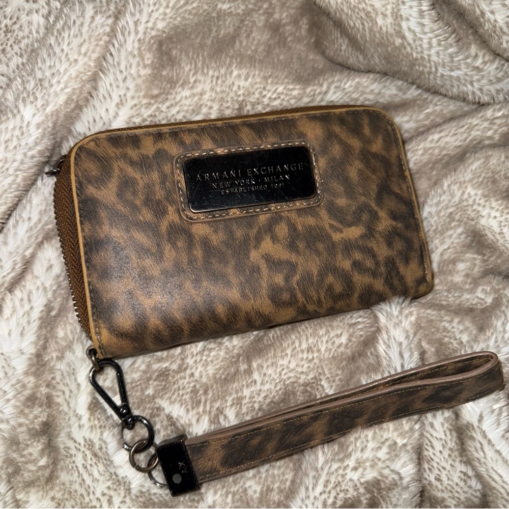 Armani Exchange Brown Animal Print Wristlet